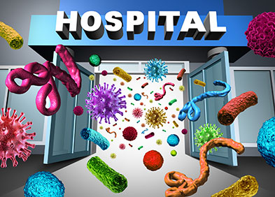 Illustration : hôpital, bactéries et virus