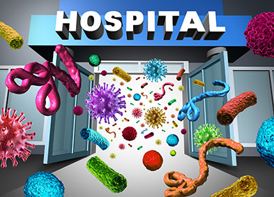 Illustration : hÃ´pital, bactÃ©ries et virus