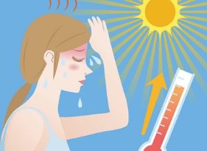 Illustration d'une jeune fille sous une forte chaleur avec un thermomètre qui monte en flèche